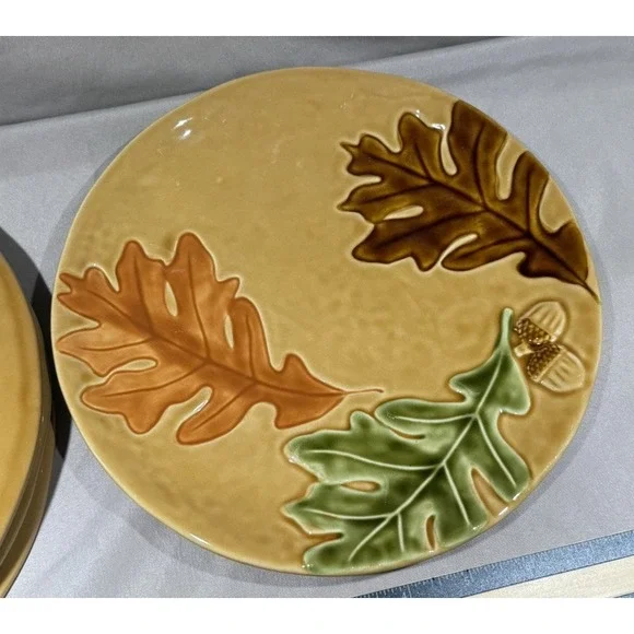 Autumn‎ Leaves Ceramic Set Of 4 Dinner Plates Holiday Autumn Leaf Festive - Picture 7 of 9